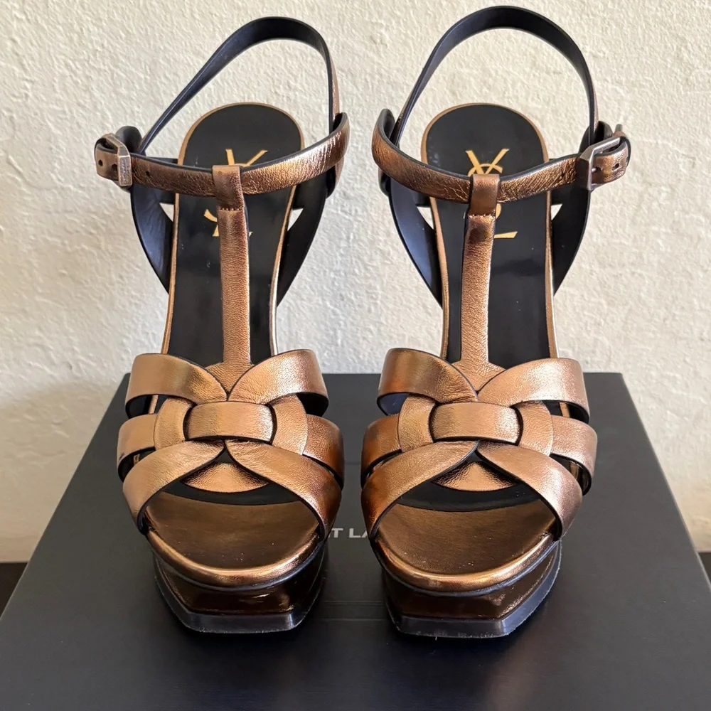 YSL Bronze Tribute Sandals - Picture 3 of 11